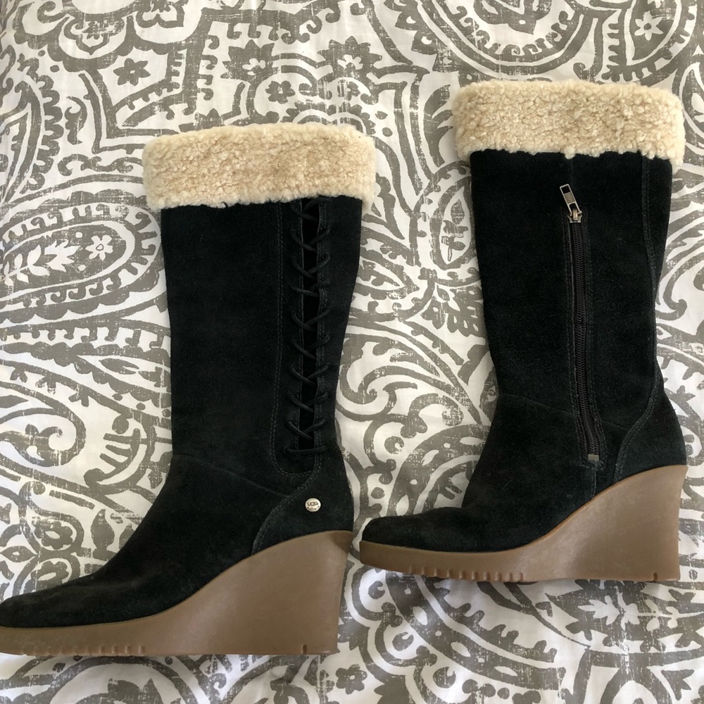 UGG Black suede wedge boots